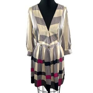 Anthropologie Lauren Moffatt Silk Gray Pink Studded Stripe Cocktail Dress 4 $350